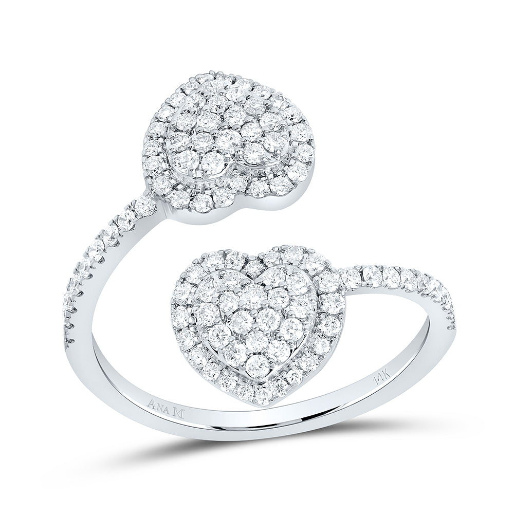 14K Yellow or White or Rose Gold 5/8 Ctw Natural Diamond Fashion Heart Ring, Womens Size: 5-9