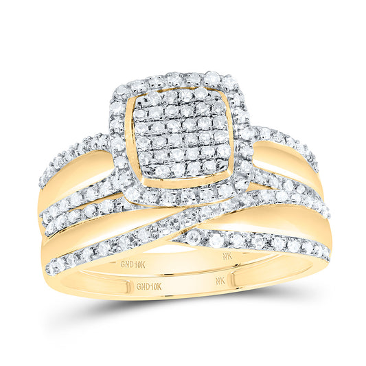10K Yellow or White Gold 1/2 Ctw Natural Diamond Cushion Single Halo Bridal Set, Womens Size: 5-9