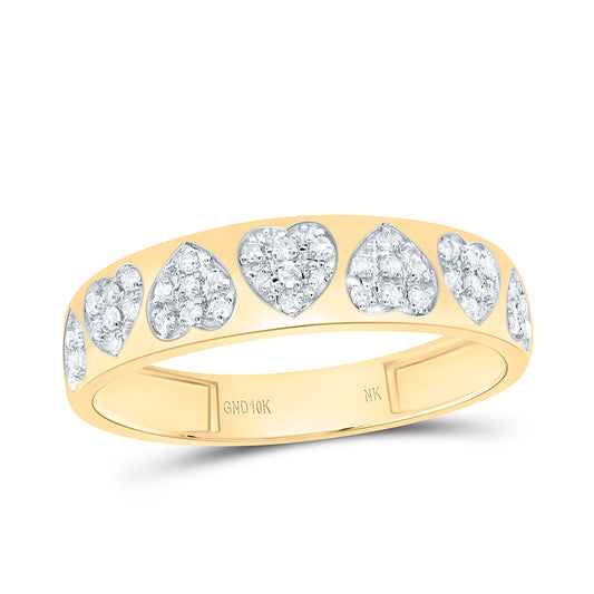 10K Yellow or White or Rose Gold 1/6 Ctw Natural Diamond Heart Ladies Band, Womens Size: 5-9