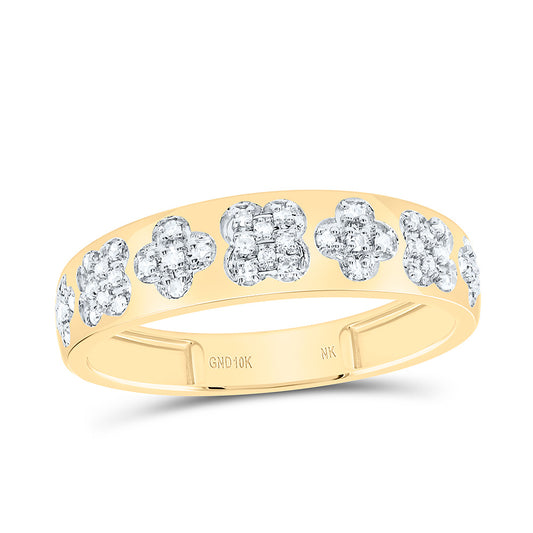 10K Yellow or White or Rose Gold 1/6 Ctw Natural Diamond Clover Ladies Band, Womens Size: 5-9