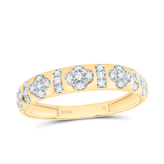 10K Yellow or White or Rose Gold 1/6 Ctw Natural Diamond Clover Ladies Band, Womens Size: 5-9