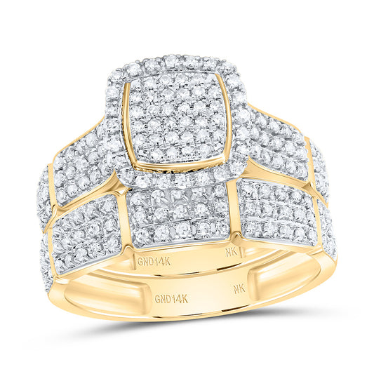 14K Yellow Gold 7/8 Ctw Natural Diamond Fashion Cushion Trio Set, Womens Size: 5-9, Mens Size: 8-12