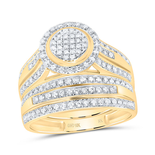 10K Yellow or White Gold 3/4 Ctw Natural Diamond Fashion Round Trio Set, Womens Size: 5-9, Mens Size: 8-12