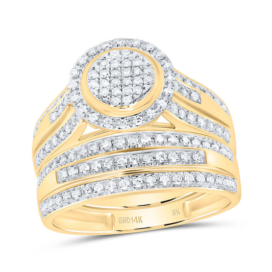 14K Yellow Gold 3/4 Ctw Natural Diamond Fashion Round Trio Set, Womens Size: 5-9, Mens Size: 8-12