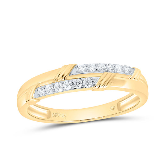 10K Yellow Gold 1/5 Ctw Natural Diamond Fashion Mens Band, Mens Size: 8-12