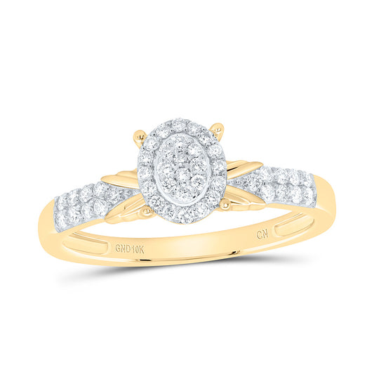 10K Yellow or White Gold 1/4 Ctw Natural Diamond Oval Single Halo Engagement Ring, Womens Size: 5-9