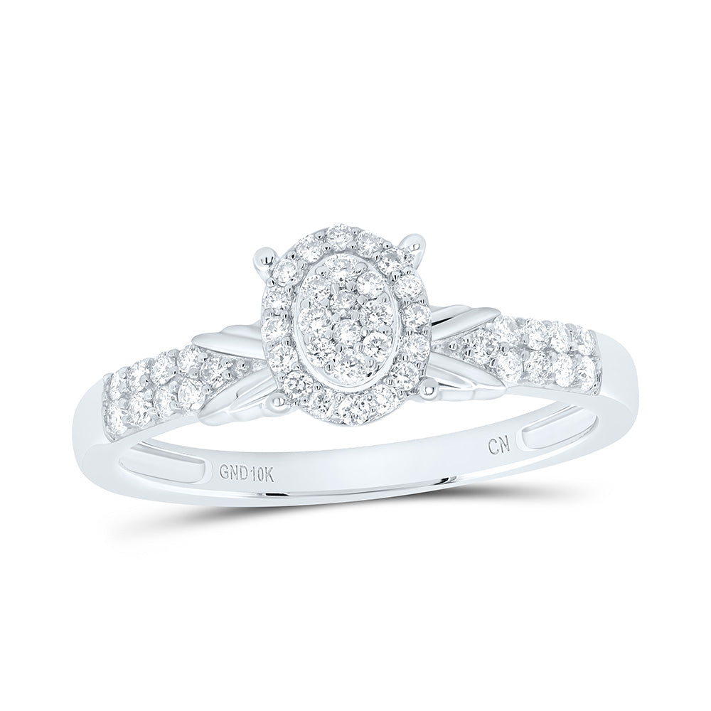 10K Yellow or White Gold 1/4 Ctw Natural Diamond Oval Single Halo Engagement Ring, Womens Size: 5-9