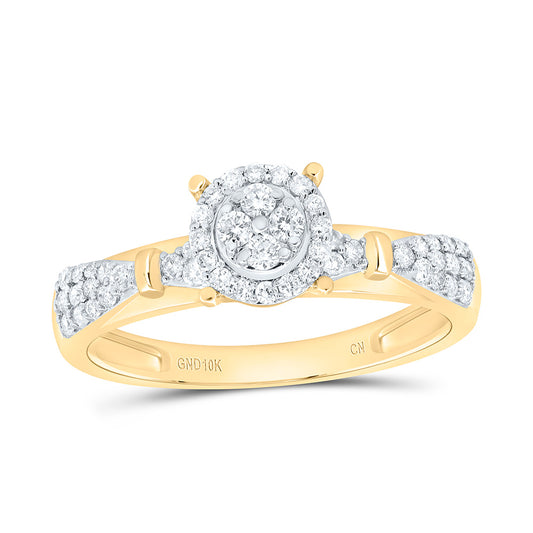 10K Yellow or White Gold 1/3 Ctw Natural Diamond Round Single Halo Engagement Ring, Womens Size: 5-9