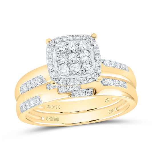 10K Yellow Gold 5/8 Ctw Natural Diamond Fashion Cushion Trio Set, Womens Size: 5-9, Mens Size: 8-12