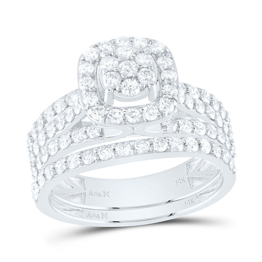 14K White Gold 2 Ctw Natural Diamond Cushion Trio Set, Womens Size: 5-9, Mens Size: 8-12