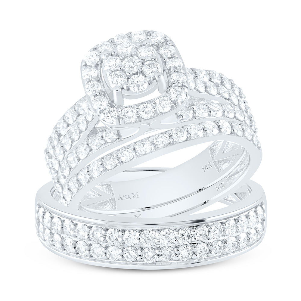 14K White Gold 2 Ctw Natural Diamond Cushion Trio Set, Womens Size: 5-9, Mens Size: 8-12