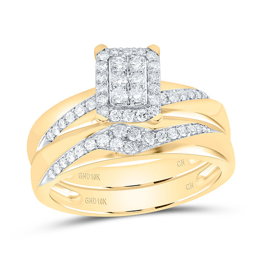 10K Yellow or White Gold 3/4 Ctw Natural Diamond Fashion Emerald Trio Set, Womens Size: 5-9, Mens Size: 8-12