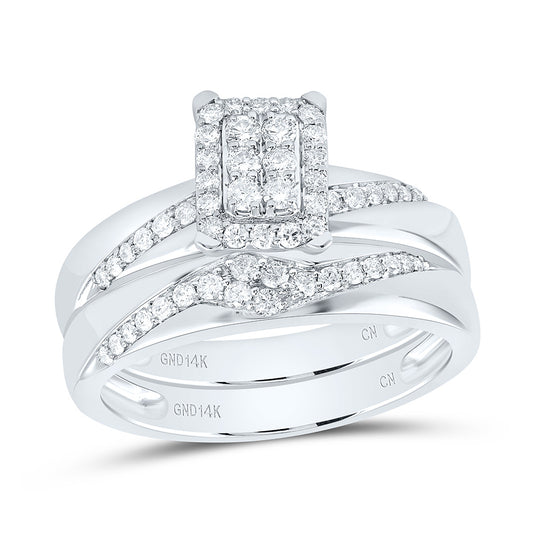 14K White Gold 3/4 Ctw Natural Diamond Fashion Emerald Trio Set, Womens Size: 5-9, Mens Size: 8-12