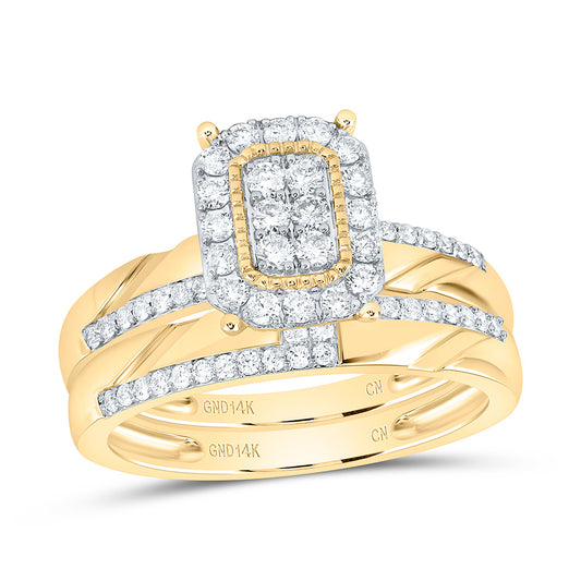 14K Yellow or White Gold 3/4 Ctw Natural Diamond Fashion Emerald Trio Set, Womens Size: 5-9, Mens Size: 8-12