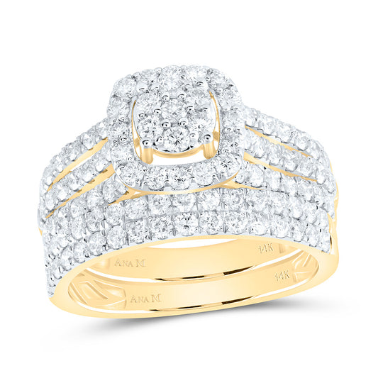 14K Yellow Gold 2 1/4Cttw Natural Diamond Cushion Trio Set
