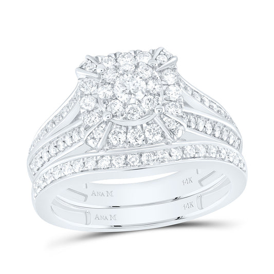14K White Gold 1 3/4 Ctw Natural Diamond Cushion Trio Set, Womens Size: 5-9, Mens Size: 8-12