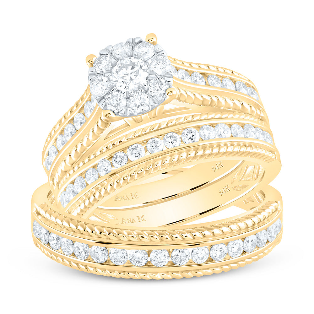 14K Yellow Or White Gold 1 1/4Cttw Natural Diamond Round Trio Set