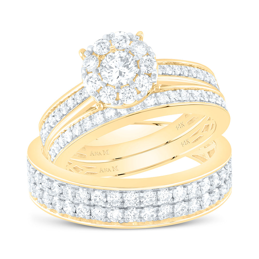14K Yellow or White Gold 1 3/4 Ctw Natural Diamond 1/4 Ct-Crd, Round Trio Set, Womens Size: 5-9, Mens Size: 8-12