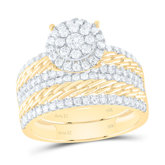 14K Yellow Gold 1 1/2Cttw Natural Diamond Round Trio Set
