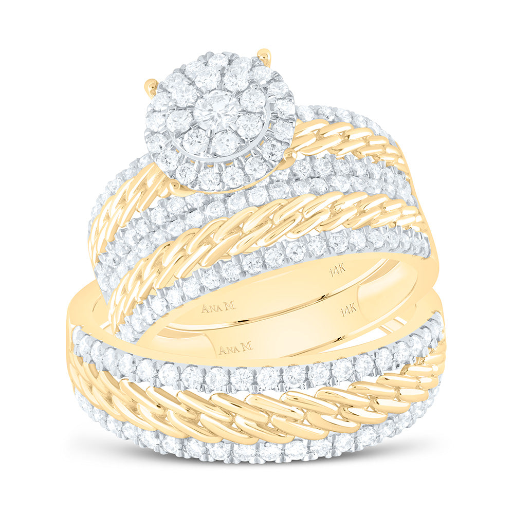 14K Yellow Gold 1 1/2Cttw Natural Diamond Round Trio Set