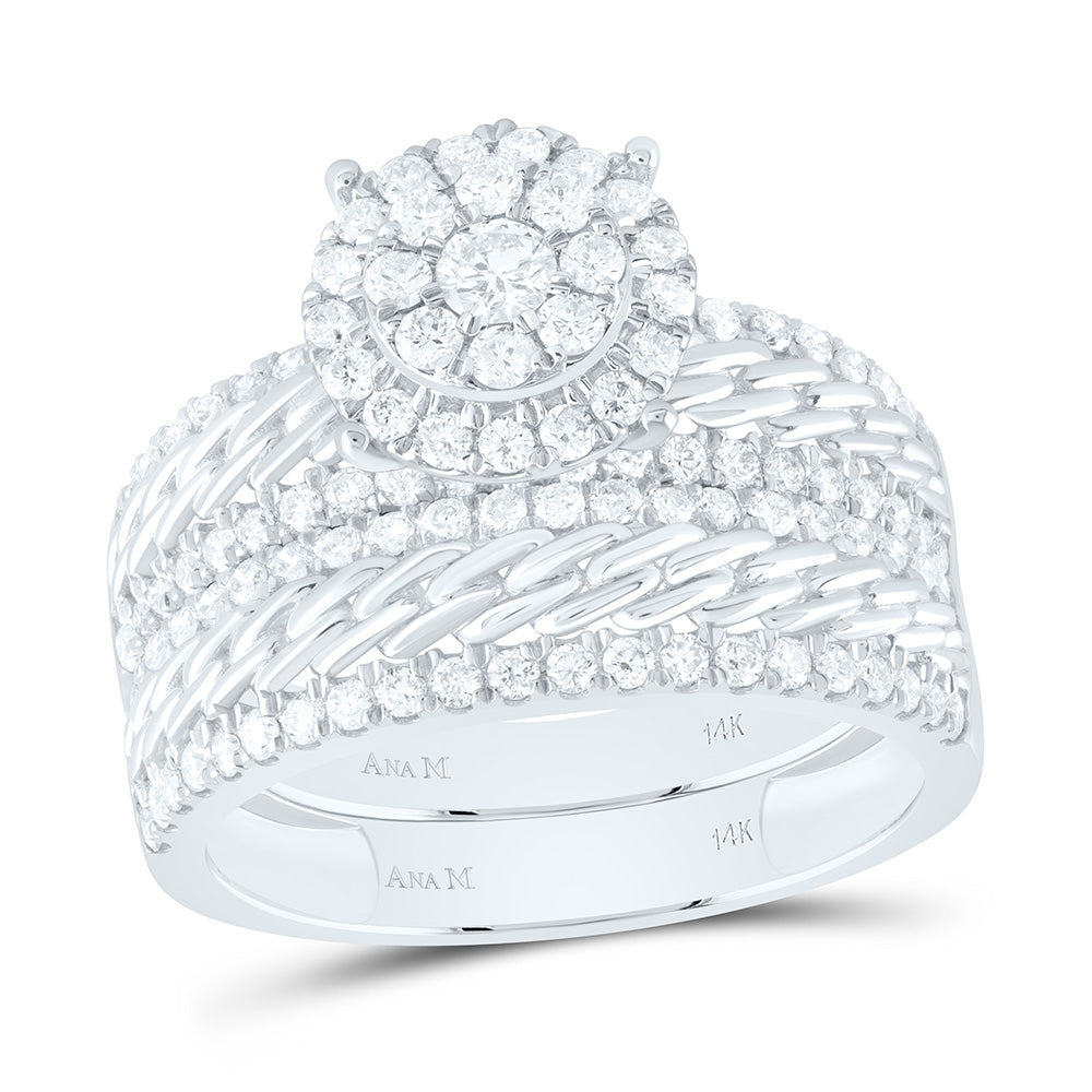 14K White Gold 1 1/2 Cttw Natural Diamond Ana M Round Bridal Anniversary Wedding Engagement Band Ring Trio Set