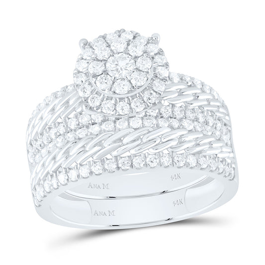 14K White Gold 1 1/2 Cttw Natural Diamond Ana M Round Bridal Anniversary Wedding Engagement Band Ring Trio Set