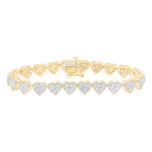 14K Yellow Gold 2 1/2Cttw Natural Diamond Fashion (7.10 Mm) Heart Bracelet (7 Inch)