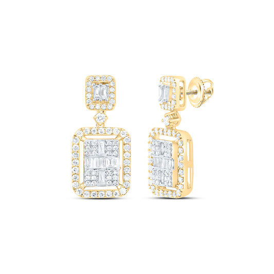 14K Yellow or White Gold 3/4 Ctw Natural Diamond Fashion Emerald Dangling Earring