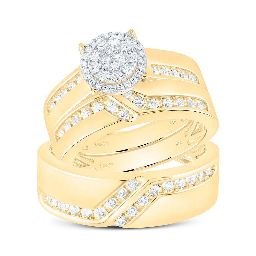 14K Yellow Gold 5/8Cttw Natural Diamond Round Trio Set