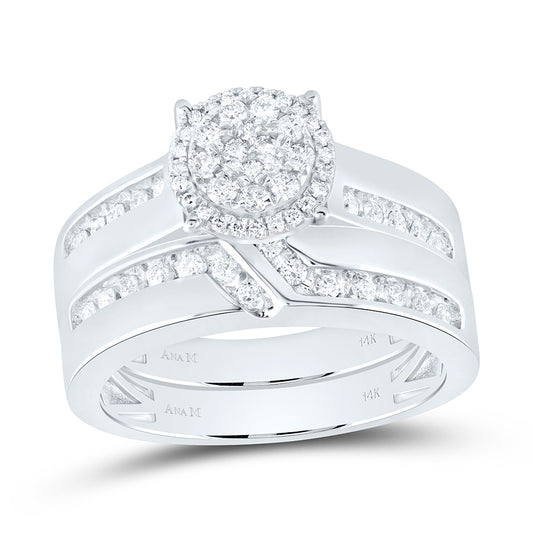 14K White Gold 5/8 Ctw Natural Diamond Round Trio Set, Womens Size: 5-9, Mens Size: 8-12