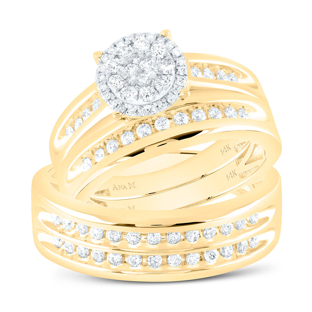 14K Yellow Or White Gold 3/4Cttw Natural Diamond Round Trio Set