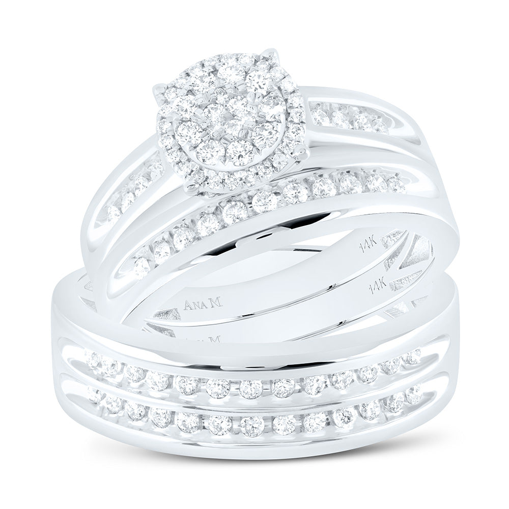 14K Yellow Or White Gold 3/4Cttw Natural Diamond Round Trio Set