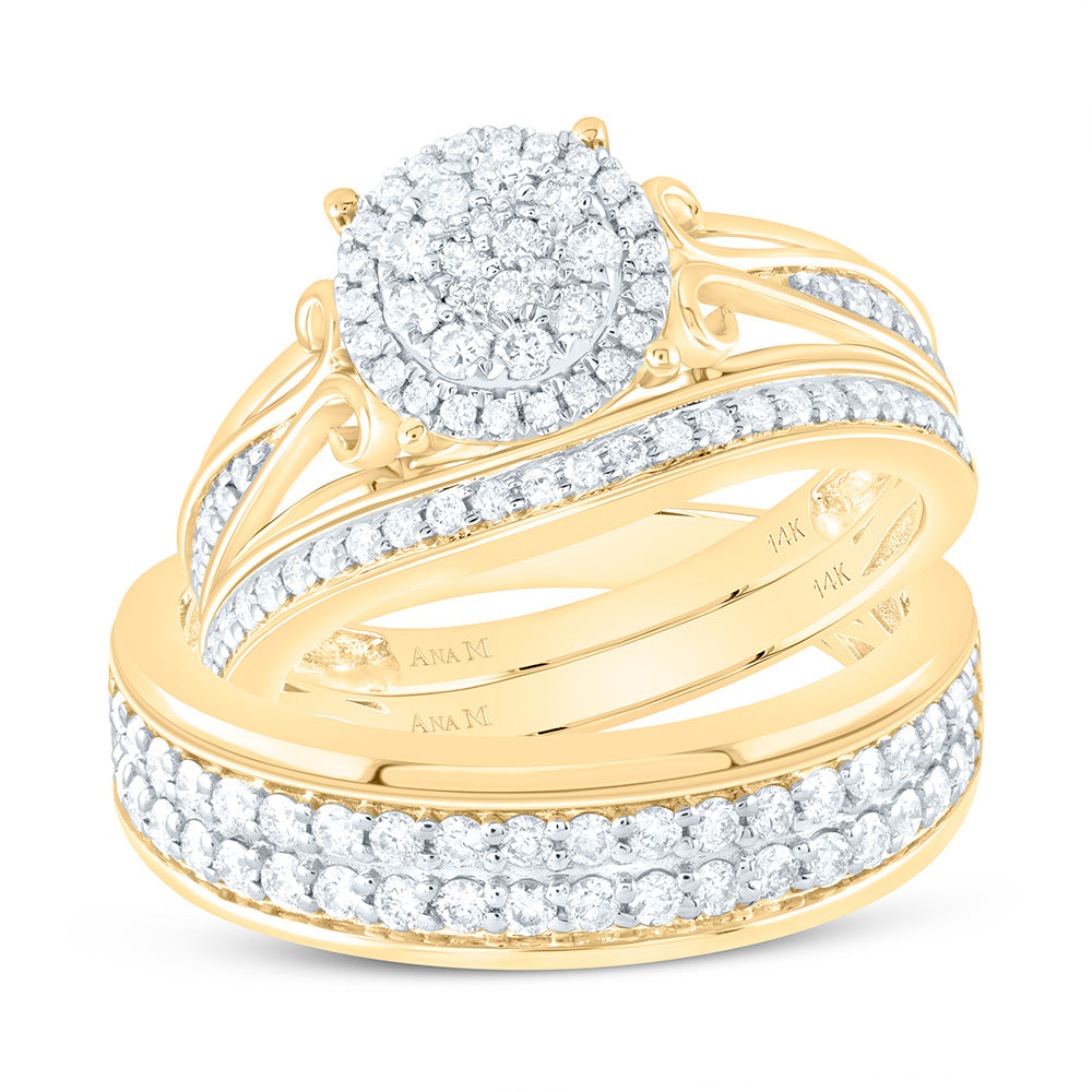 14K Yellow Gold 1Cttw Natural Diamond Round Trio Set