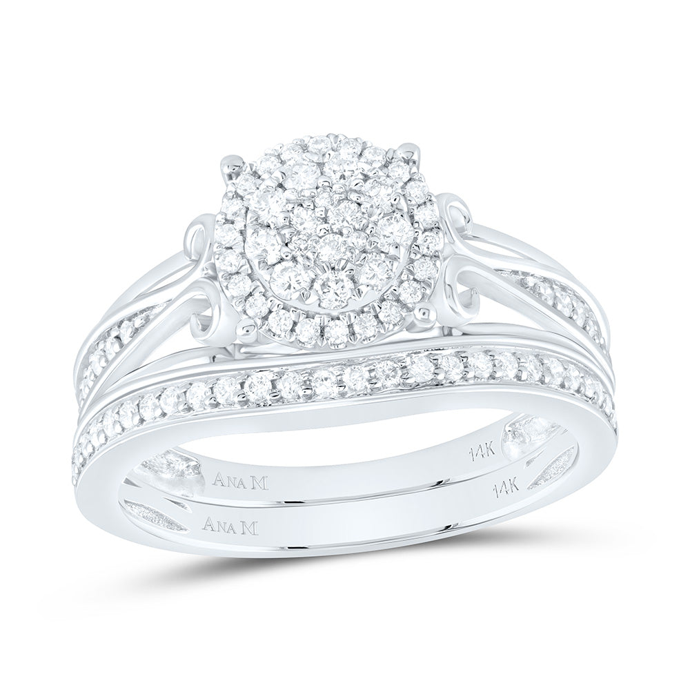 14K White Gold 1 Cttw Natural Diamond Ana M Round Bridal Anniversary Wedding Engagement Band Ring Trio Set