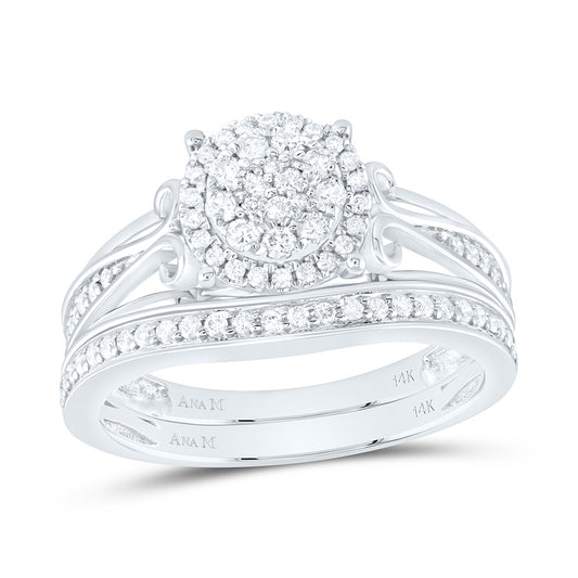 14K White Gold 1 Cttw Natural Diamond Ana M Round Bridal Anniversary Wedding Engagement Band Ring Trio Set