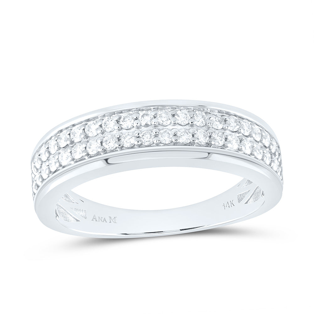 14K White Gold 1 Cttw Natural Diamond Ana M Round Bridal Anniversary Wedding Engagement Band Ring Trio Set
