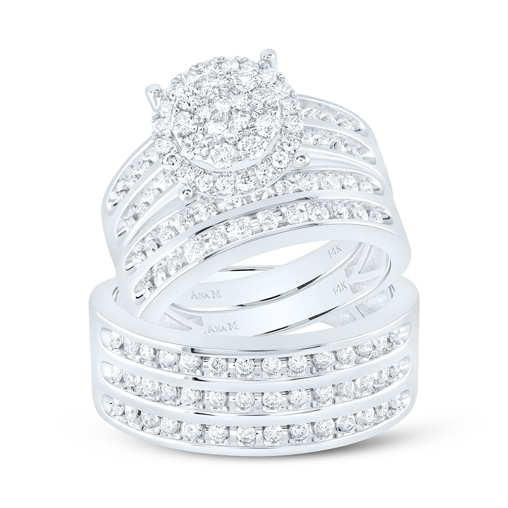 14K White Gold 1 1/3Cttw Natural Diamond Round Trio Set