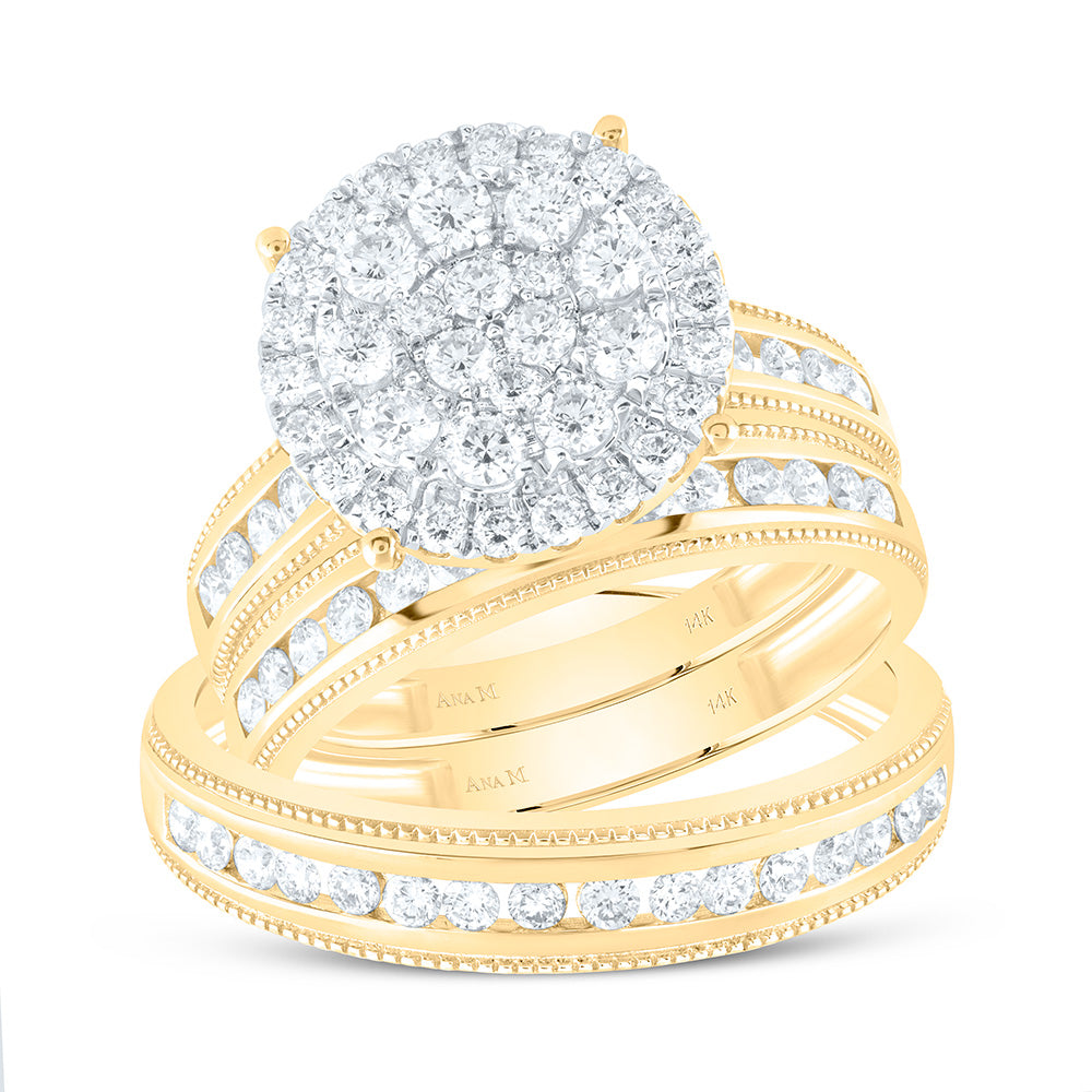 14K Yellow Or White Gold 1 1/2Cttw Natural Diamond Round Trio Set