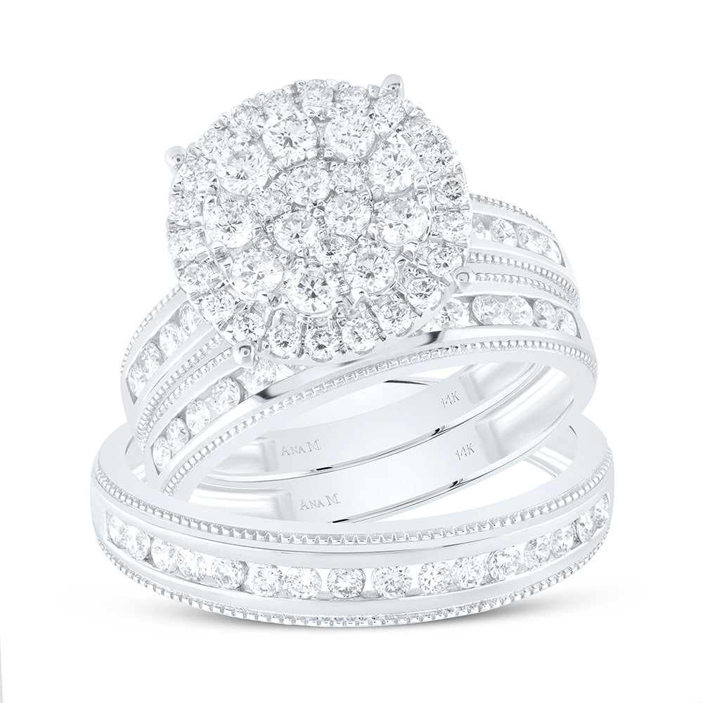 14K Yellow Or White Gold 1 1/2Cttw Natural Diamond Round Trio Set