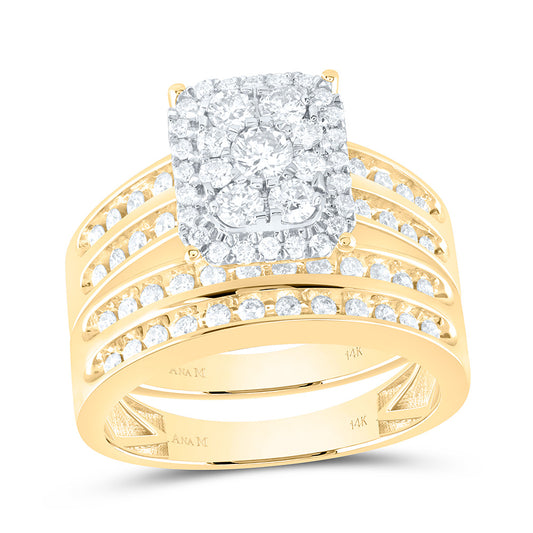 14K Yellow Or White Gold 1-3/8Cttw Natural Diamond Square Trio Set