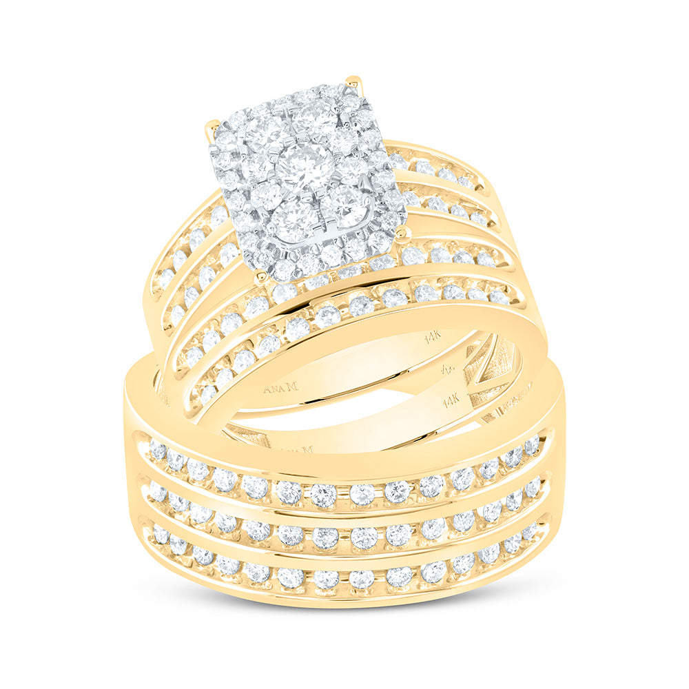 14K Yellow Or White Gold 1-3/8Cttw Natural Diamond Square Trio Set