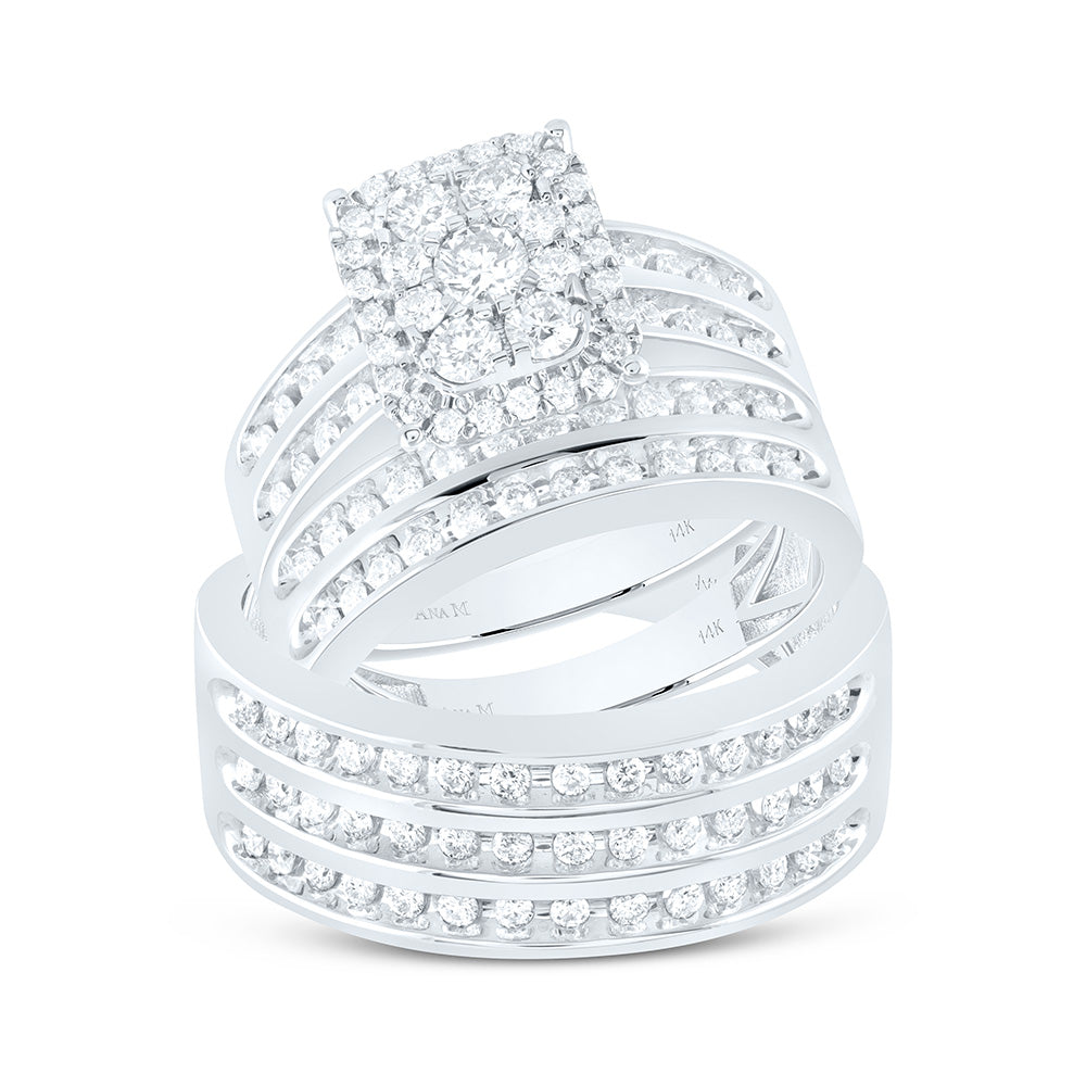 14K Yellow Or White Gold 1-3/8Cttw Natural Diamond Square Trio Set