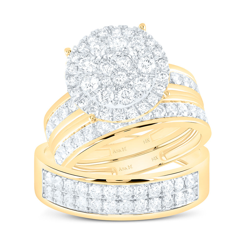 14K Yellow Or White Gold 1 3/4Cttw Natural Diamond Round Trio Set