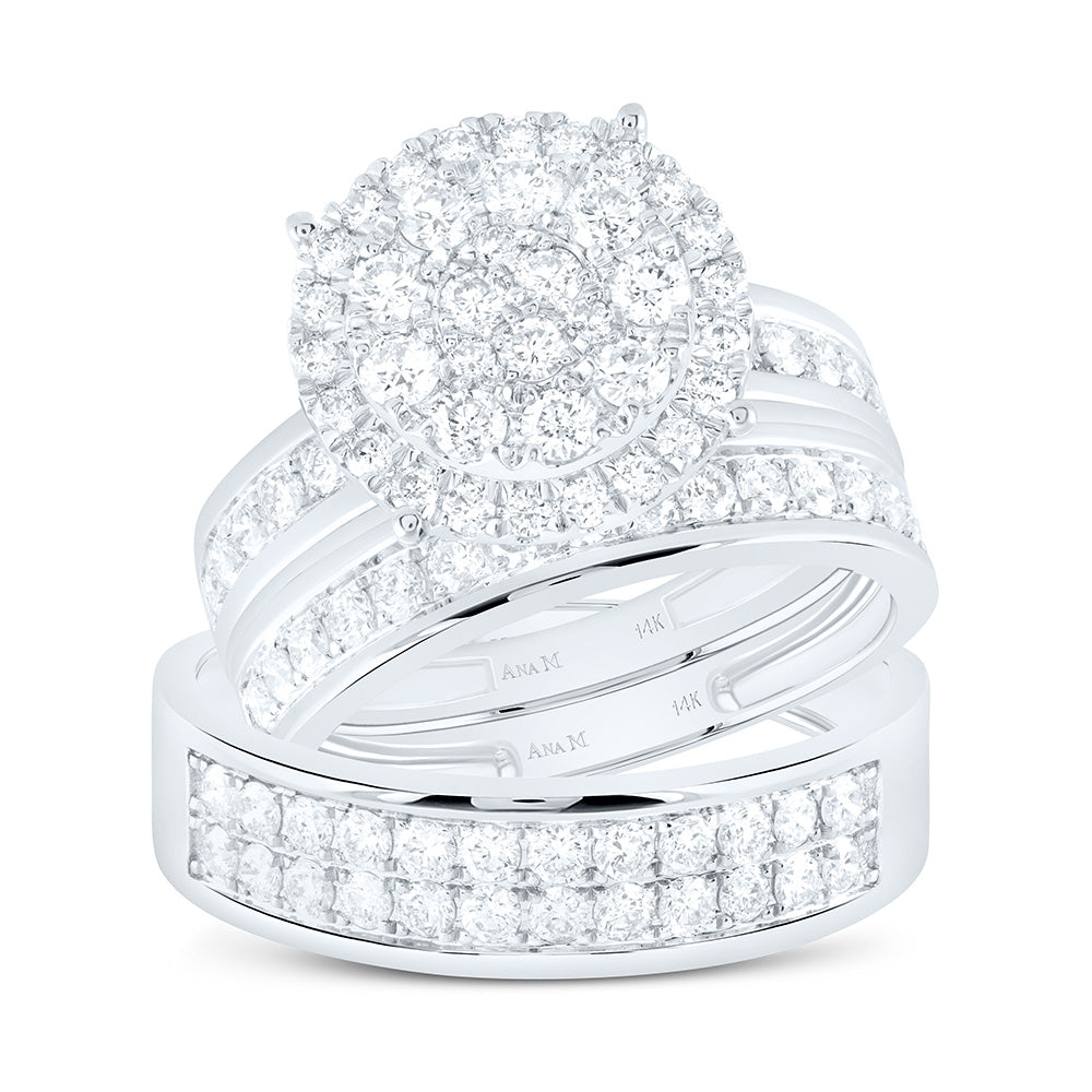 14K Yellow Or White Gold 1 3/4Cttw Natural Diamond Round Trio Set