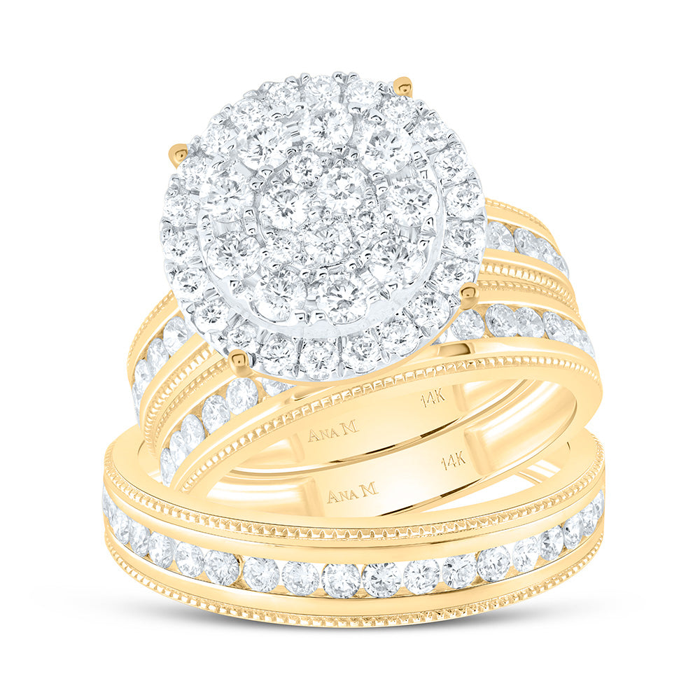 14K Yellow Or White Gold 2Cttw Natural Diamond Round Trio Set
