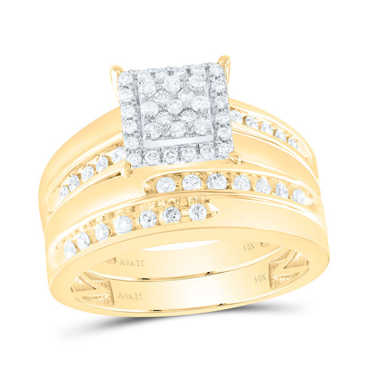 14K Yellow or White Gold 5/8 Ctw Natural Diamond Square Trio Set, Womens Size: 5-9, Mens Size: 8-12