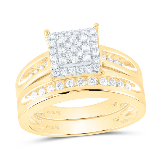 14K Yellow Gold 5/8 Ctw Natural Diamond Square Trio Set, Womens Size: 5-9, Mens Size: 8-12