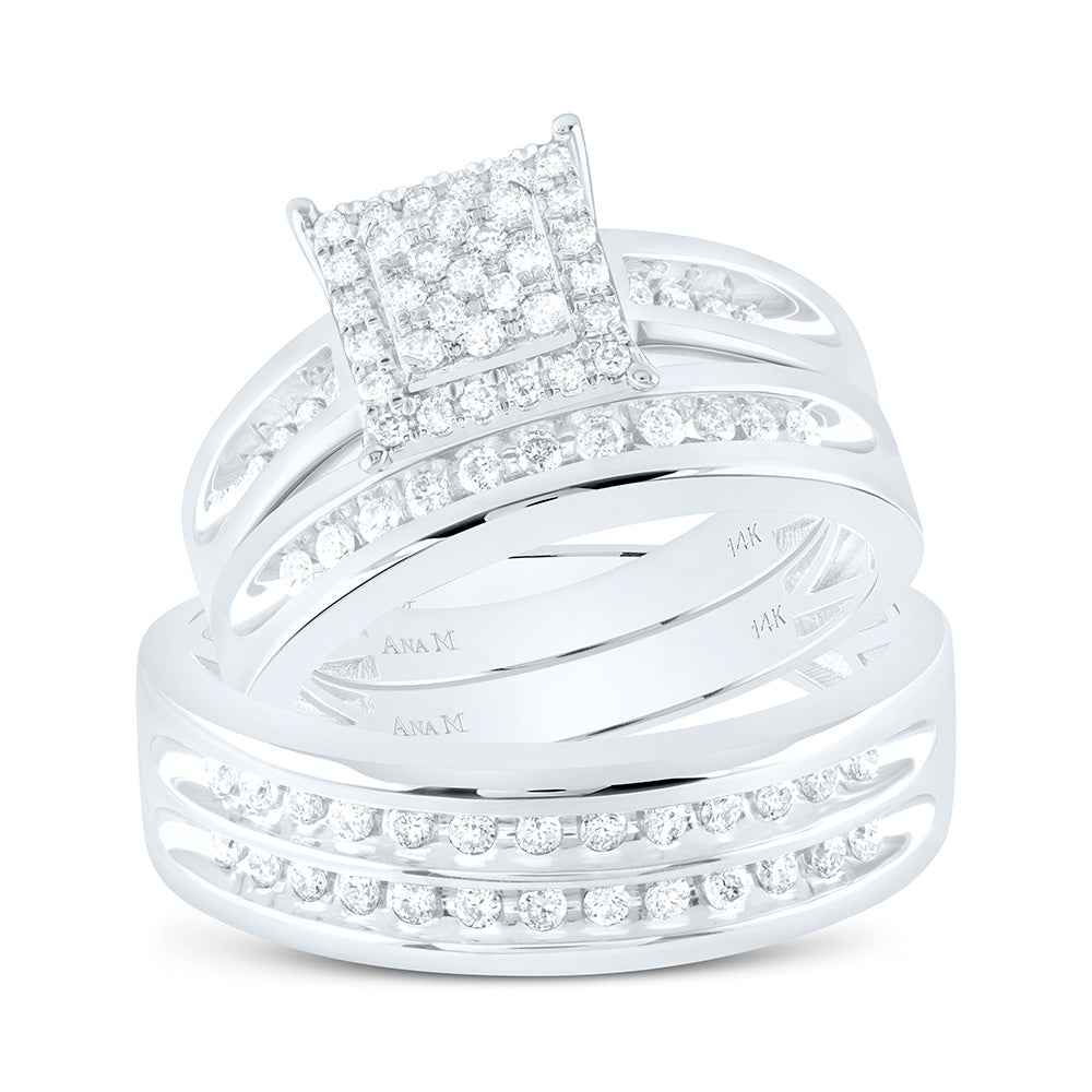 14K White Gold 5/8Cttw Natural Diamond Square Trio Set