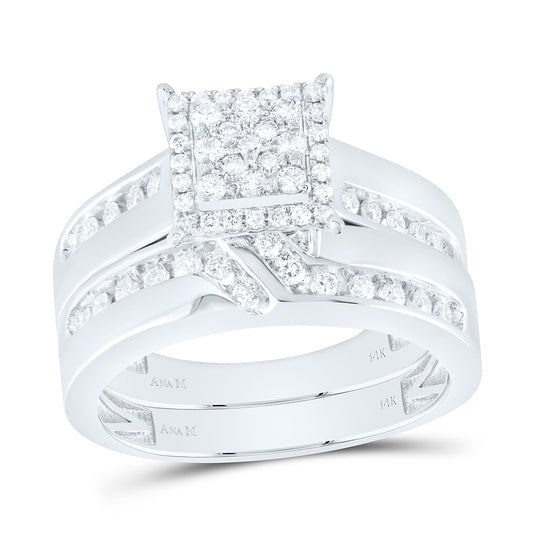 14K White Gold 3/4 Ctw Natural Diamond Square Trio Set, Womens Size: 5-9, Mens Size: 8-12