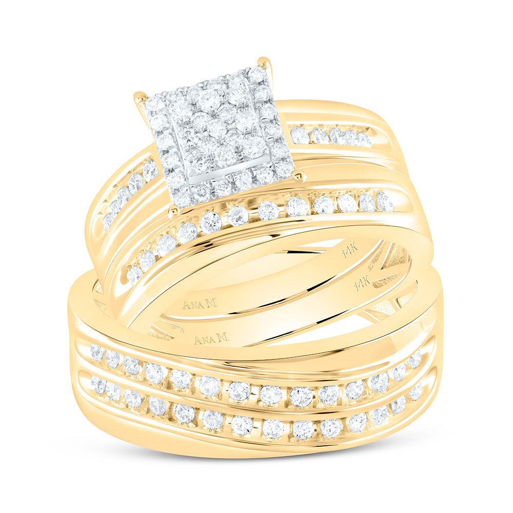 14K Yellow Or White Gold 3/4Cttw Natural Diamond Square Trio Set